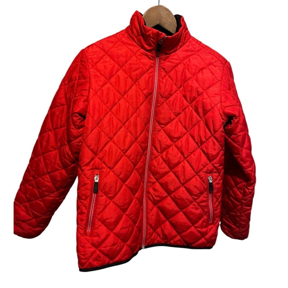 Lands End Red Quilted Primaloft light weight Ski Jacket Medium 10 12 zip Up